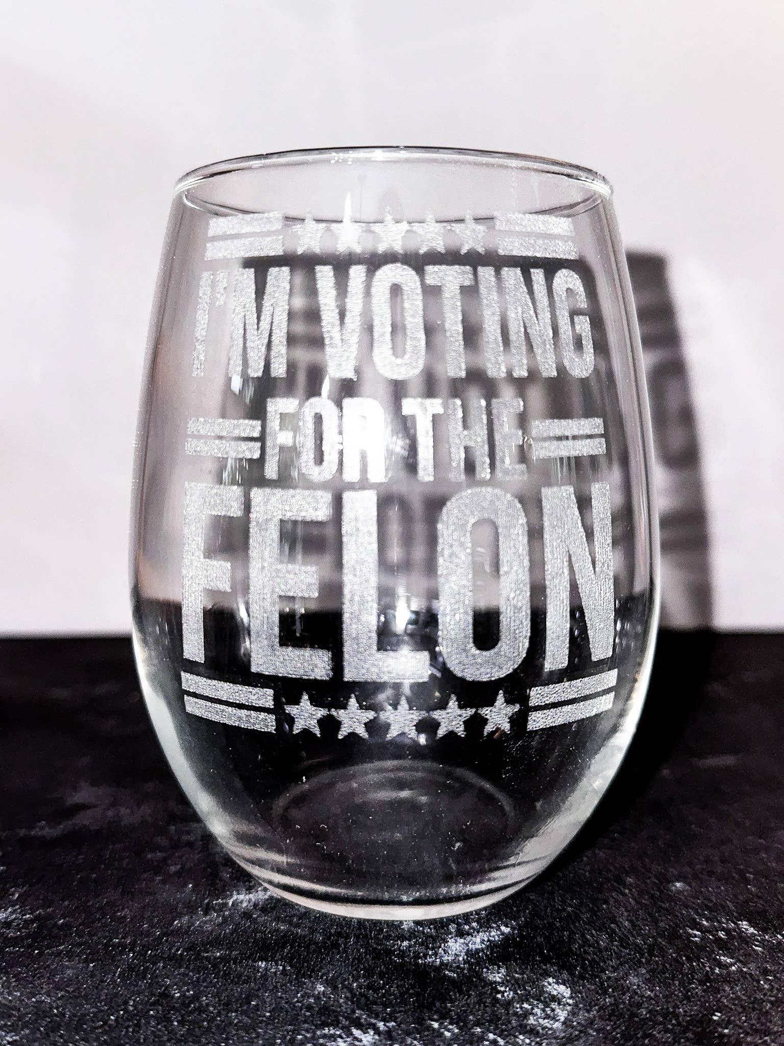 Acential Drinkware – wholesale Wine glass – Voting For A Felon Wine Glass, Trump Glassware2