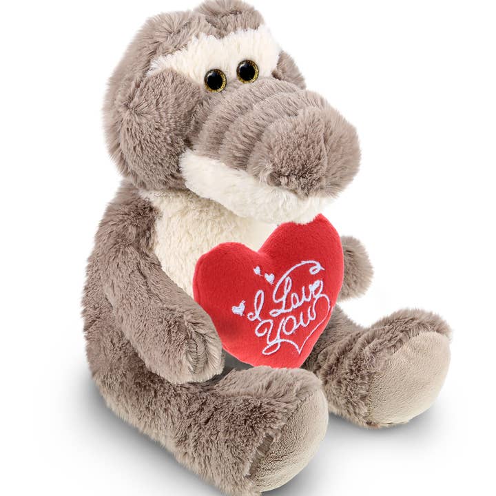 Super-Soft Plush Grey Alligator with Red Heart for wholesale by Cota Global