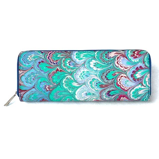 Grand portefeuille pour femme en cuir italien marbré pour la vente par Elegant Italian