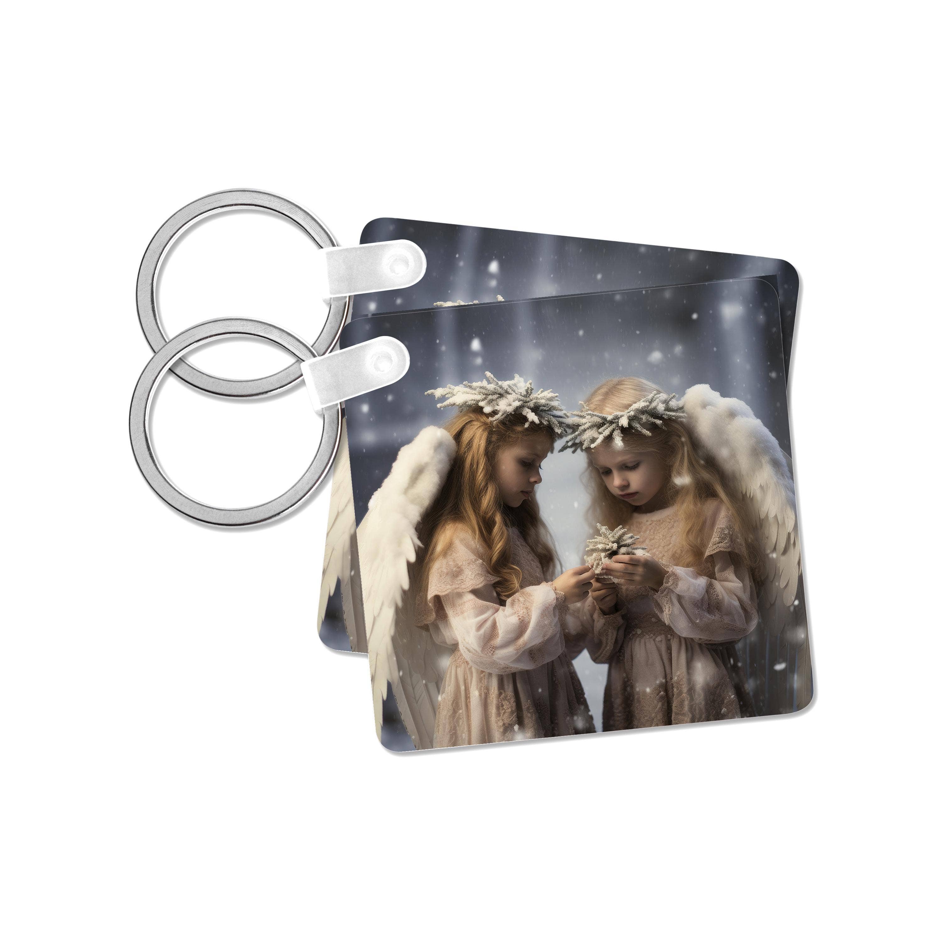 3dRose – wholesale Keychain – Unisex – 3dRose, Photo of two girls dressed in white with angel wings holding flowers., Key Chain0