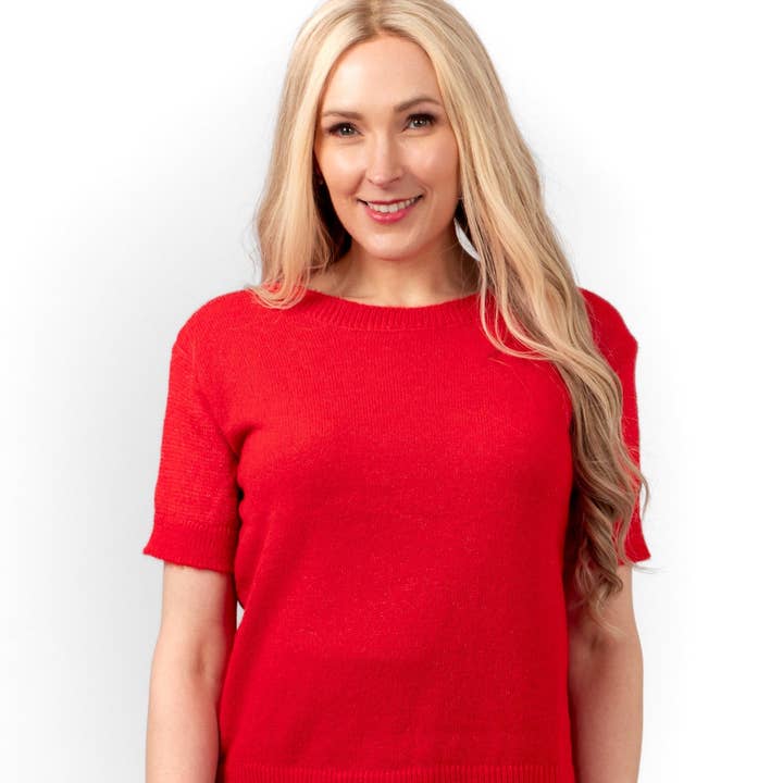 Cece Wool Blend Short Sleeve Box Jumper - Red for wholesale by Sarta