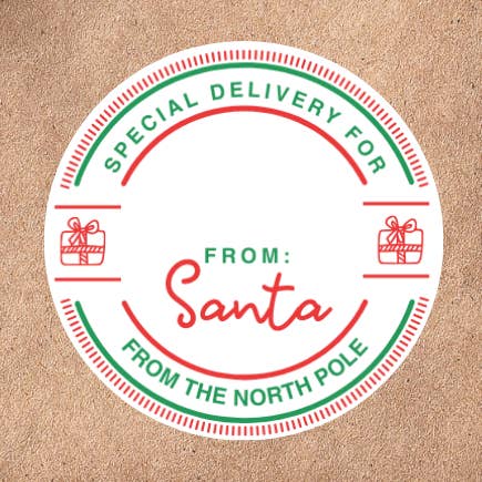 Santa Christmas Gift Labels 3x3 Round Matte Stickers (15) for wholesale by la nouille studio