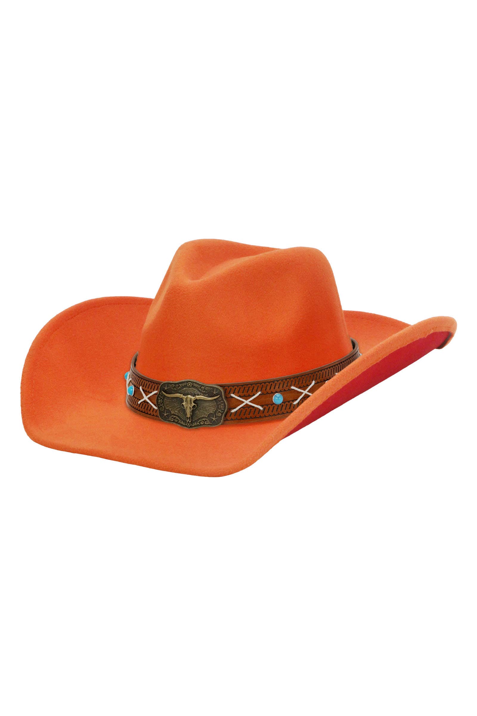Cap Zone - Wholesale Cowboy Hat - Unisex - Longhorn Stitch Belt Two Tone Felt Cowboy Hat8