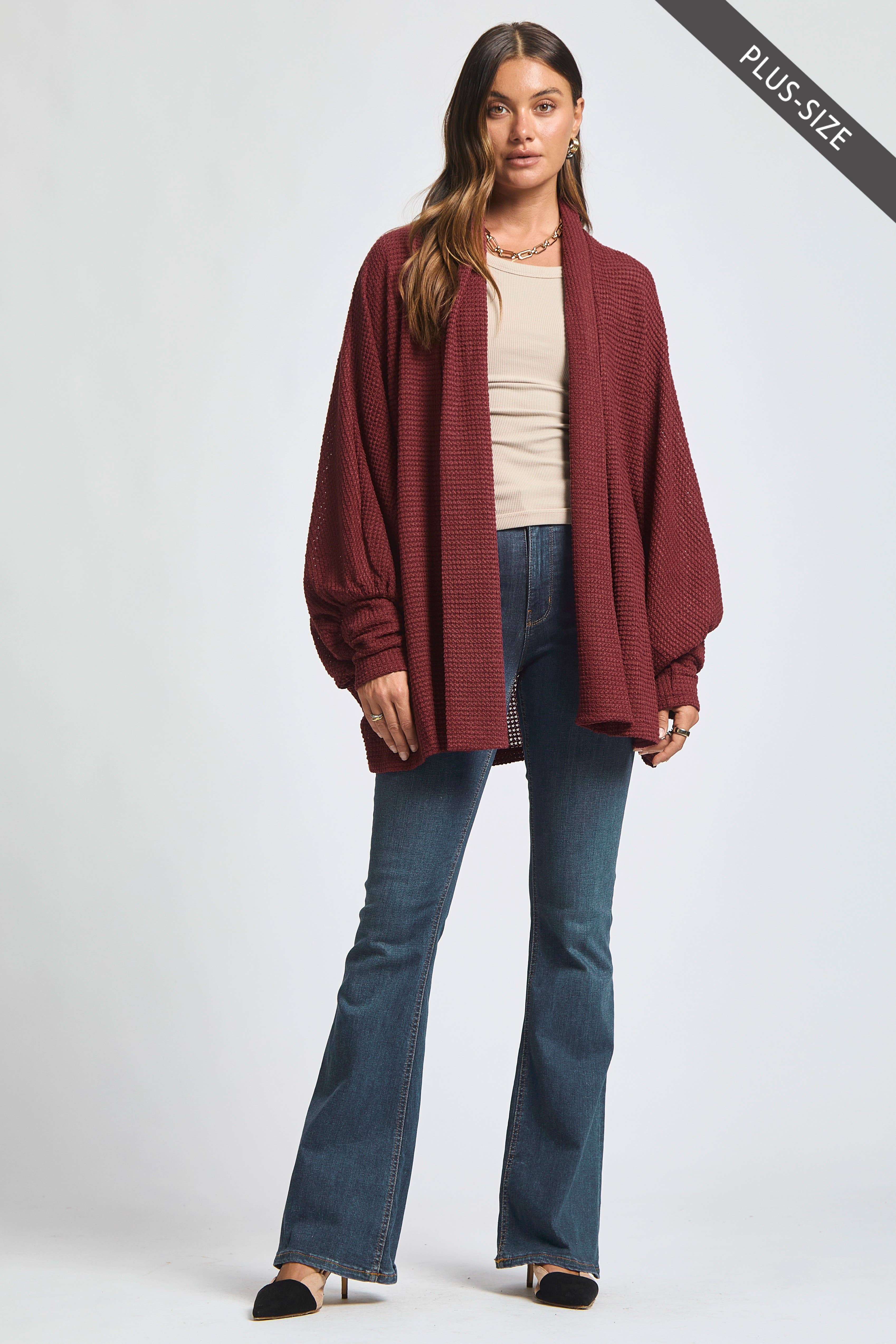 Dear Scarlett - Wholesale Cardigan - Women's - PLUS SIZE Crochet Knit Cardigan Batwing Sleeve14