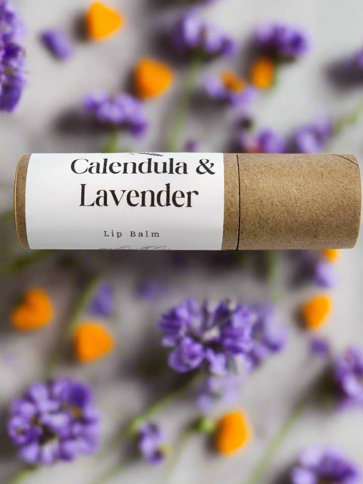 Calendula & lavender lip balm tube for wholesale by Herb Thyme