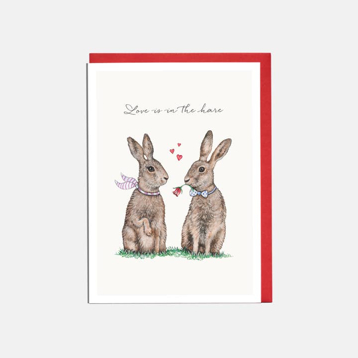 Hare Valentine's Day Card - 'Love Is In The Hare' for wholesale by Lottie Murphy