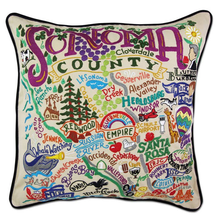 Sonoma County Hand-Embroidered Pillow for wholesale by catstudio