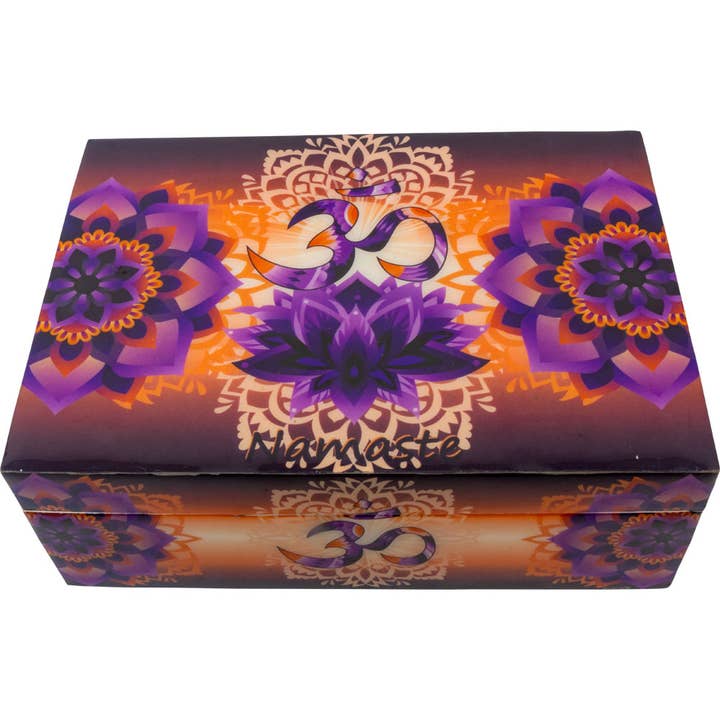 Wooden Box Printed Velvet Lined - Om Namaste (Each) for wholesale by Kheops International