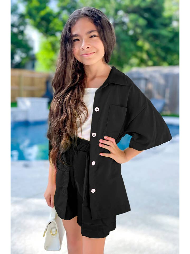 Cutie Patootie Clothing - Wholesale Top & Short Set - Kids - GKSS-23-3058B Girl's 3 pc Short Set w/ Flower Buttons6