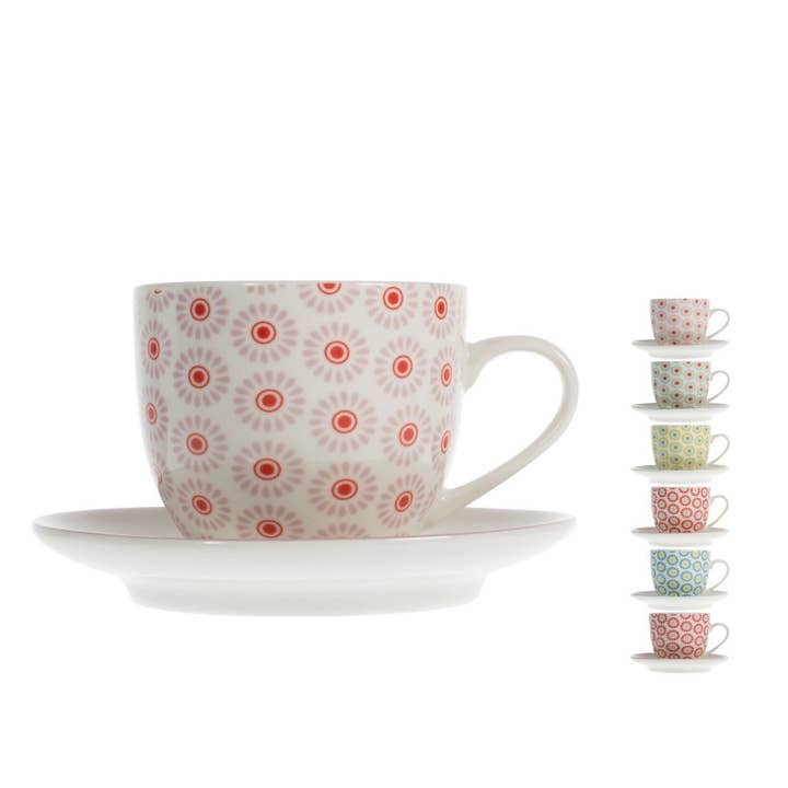 Sæt med 6 kaffe-/tekopper New Bone China Blomster med underkop 185cc for engroshandel hos H&H
