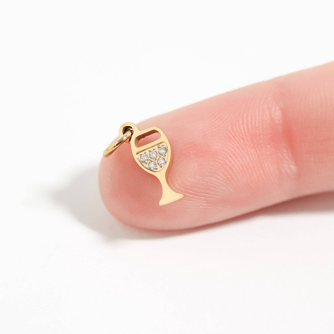 WJW - Wholesale Individual Charm/Pendant - 18K Gold PVD Stainless Steel CZ Wine Glass Charm3