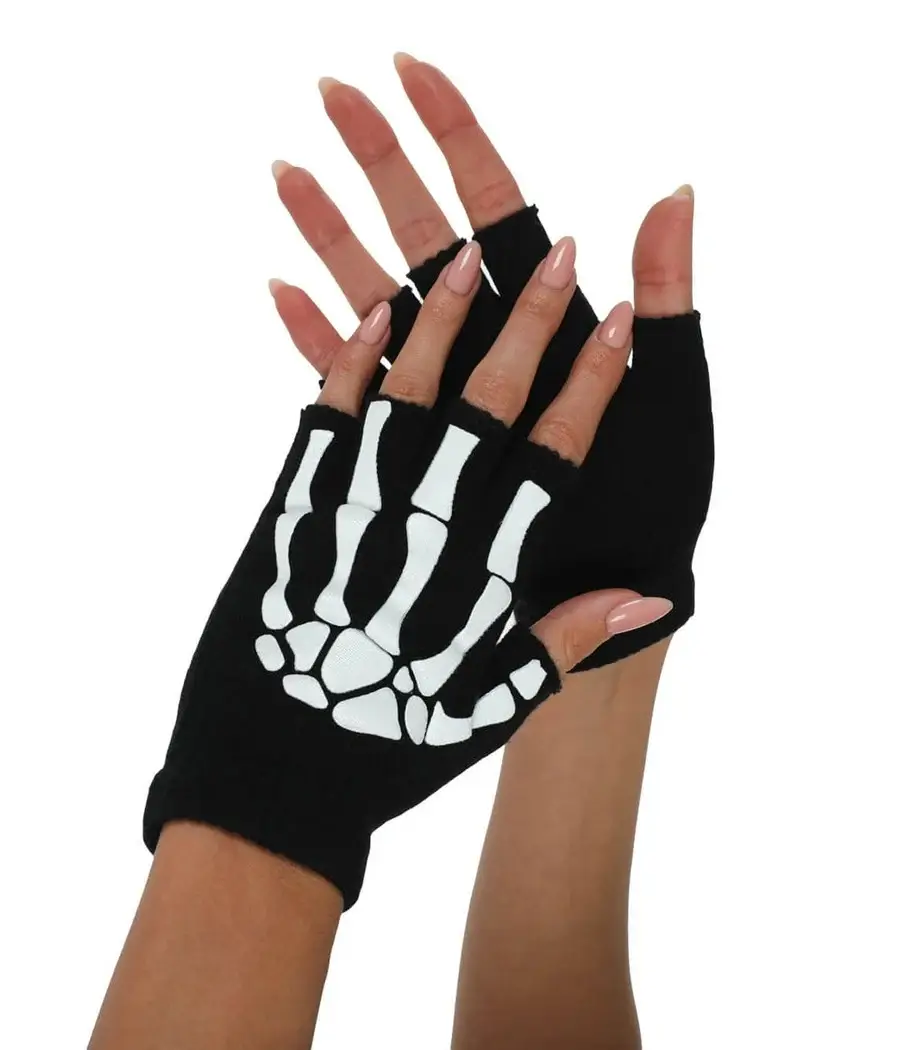 Tipsy Elves - Wholesale Gloves - Women's - Skeleton Fingerless Gloves - Unisex Halloween Accessory1