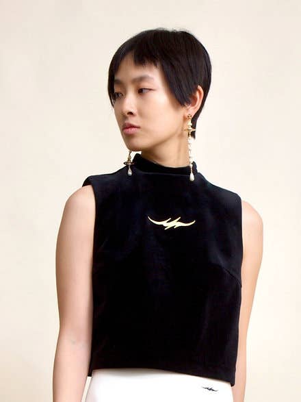 Samt-Top - Lala - Schwarz für den Großhandel von VOLROSE