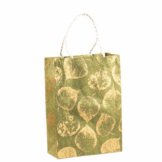 Vevoke - Wholesale Gift bag - Gift Bag Medium-Leaves Gold On Olive0