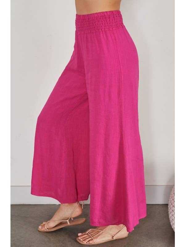 VENTI6 – Großhandel Hose – Damen – ELASTISCHE GESMOKTE TAILLE LEINEN WEITBEIN-HOSE (616/10210)1