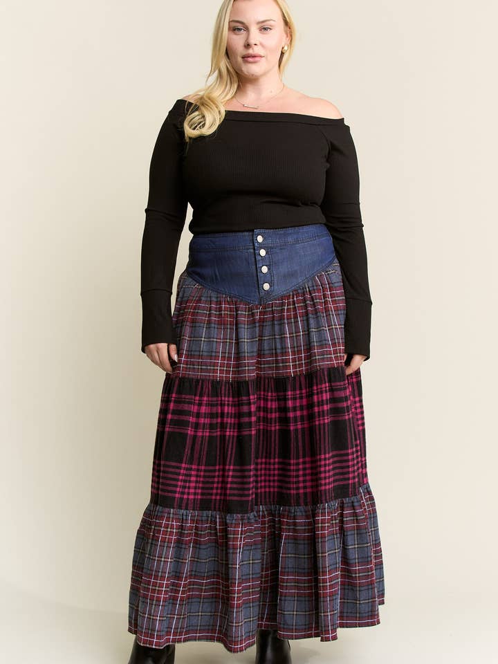 JADE BY JANE PLUS - Wholesale Skirt - Women's - Plaid Tiered Skirt (Plus size)4