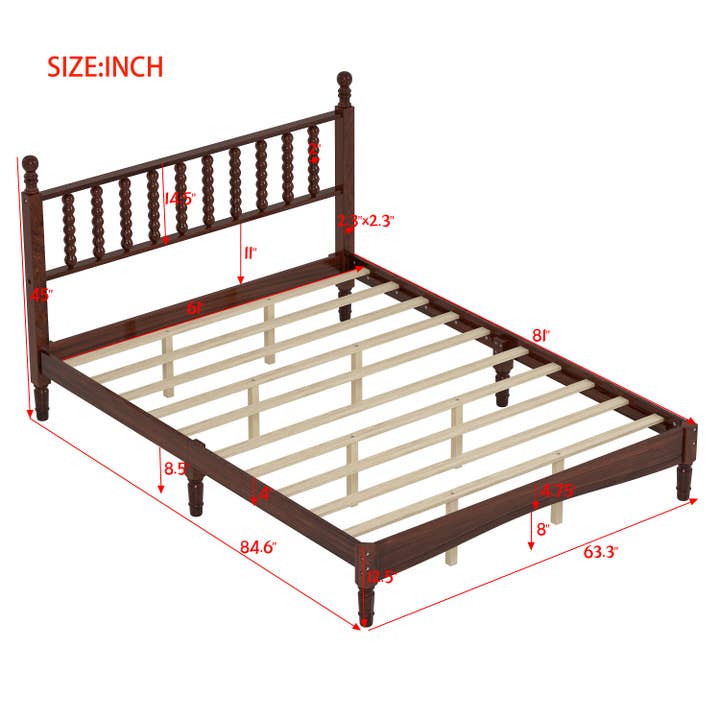 39F Inc. - Wholesale Bed - Retro Wood Platform Bed King/Queen/Full & Nightstand, Walnut22