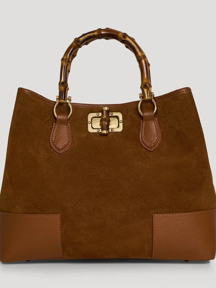 Bamboo Babe Taske i Tan Ruskind og Læder for engroshandel hos Prestige Milano