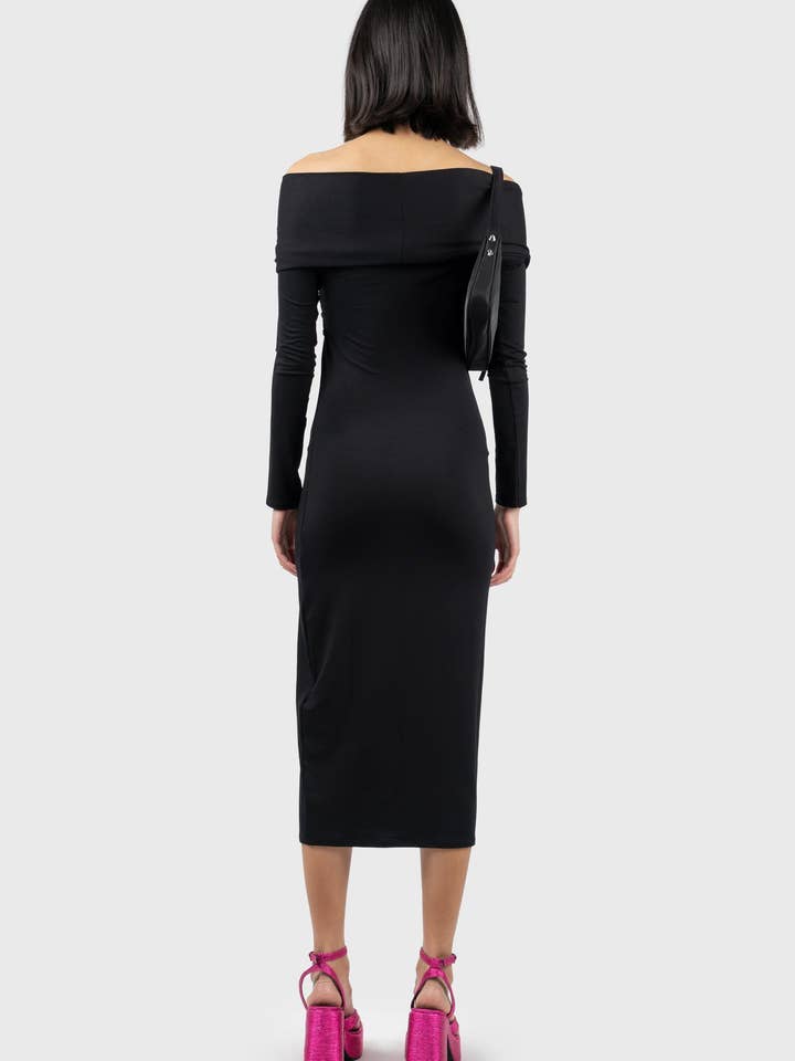 Robe midi en jersey à épaules dénudées pour la vente par NU-IN