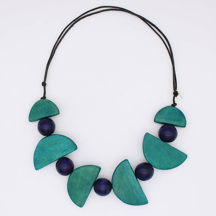 Sylca Designs - Venta al por mayor Gargantilla ancha - Collar llamativo con forma de babero con cuentas de media luna en color azul marino y azul marino