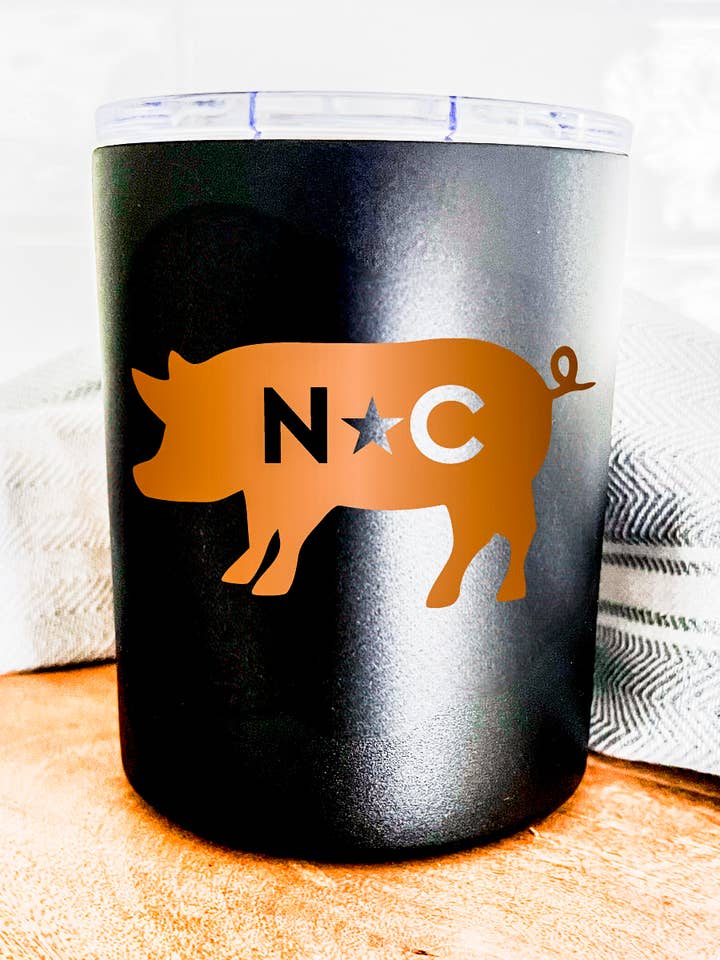 NC Pig Low Ball Tumbler Cream + Black for wholesale by Mae Designs LLC