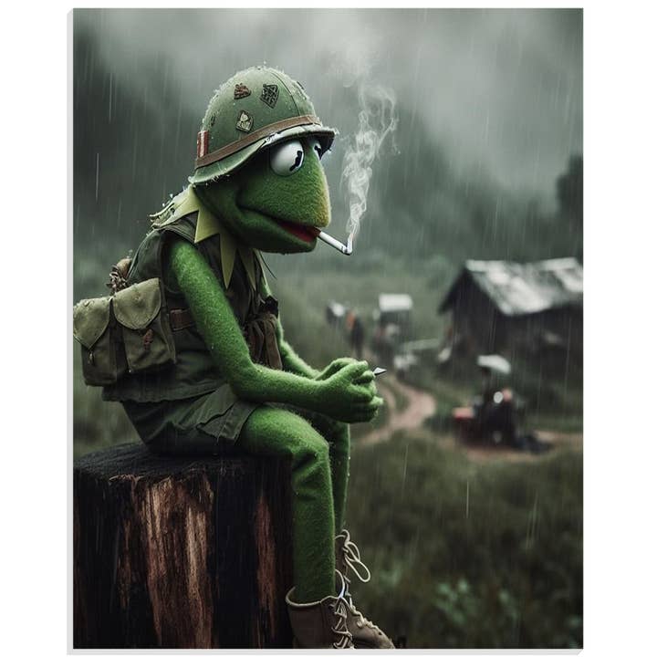 Kermitting Kriegsverbrechen Acrylbild für den Großhandel von Platoon Daddy LLC