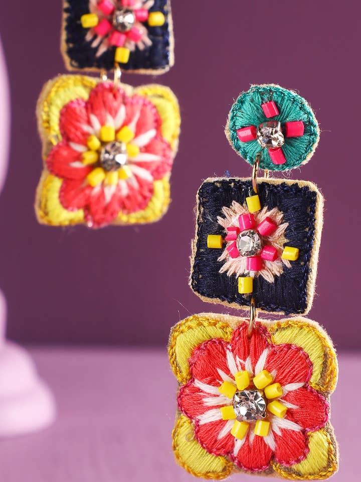Hand Sewed Indian Flower Dangle Earrings for wholesale by Urbanista