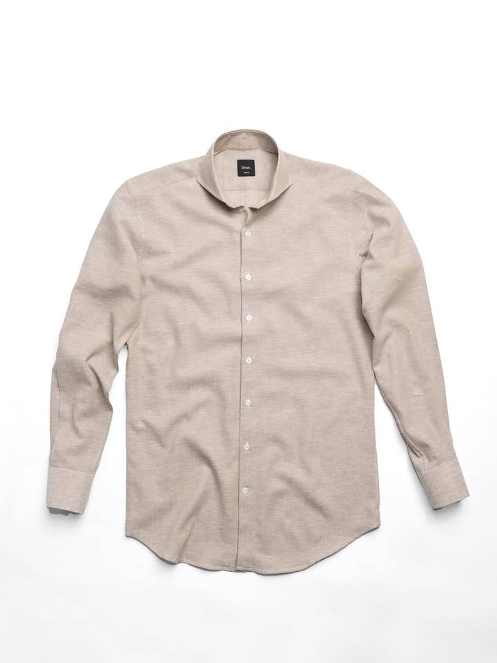 Tan katoenen-linnen overhemd voor wholesale door BRISK