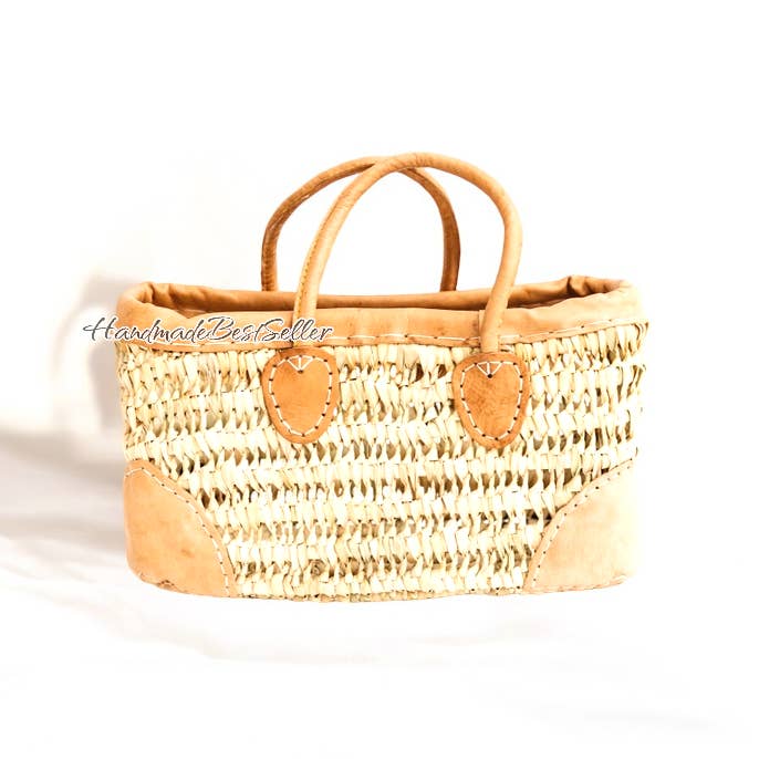 HandmadeBestSeller - Wholesale Basket - Handwoven Reed Basket with Leather Accents