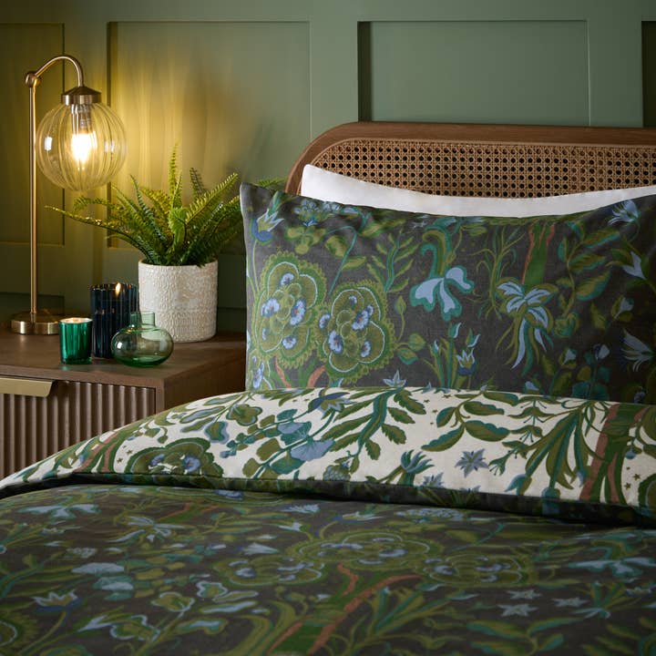 Garden of Wonder Reversible Duvet Cover Set Evergreen for wholesale on Faire1
