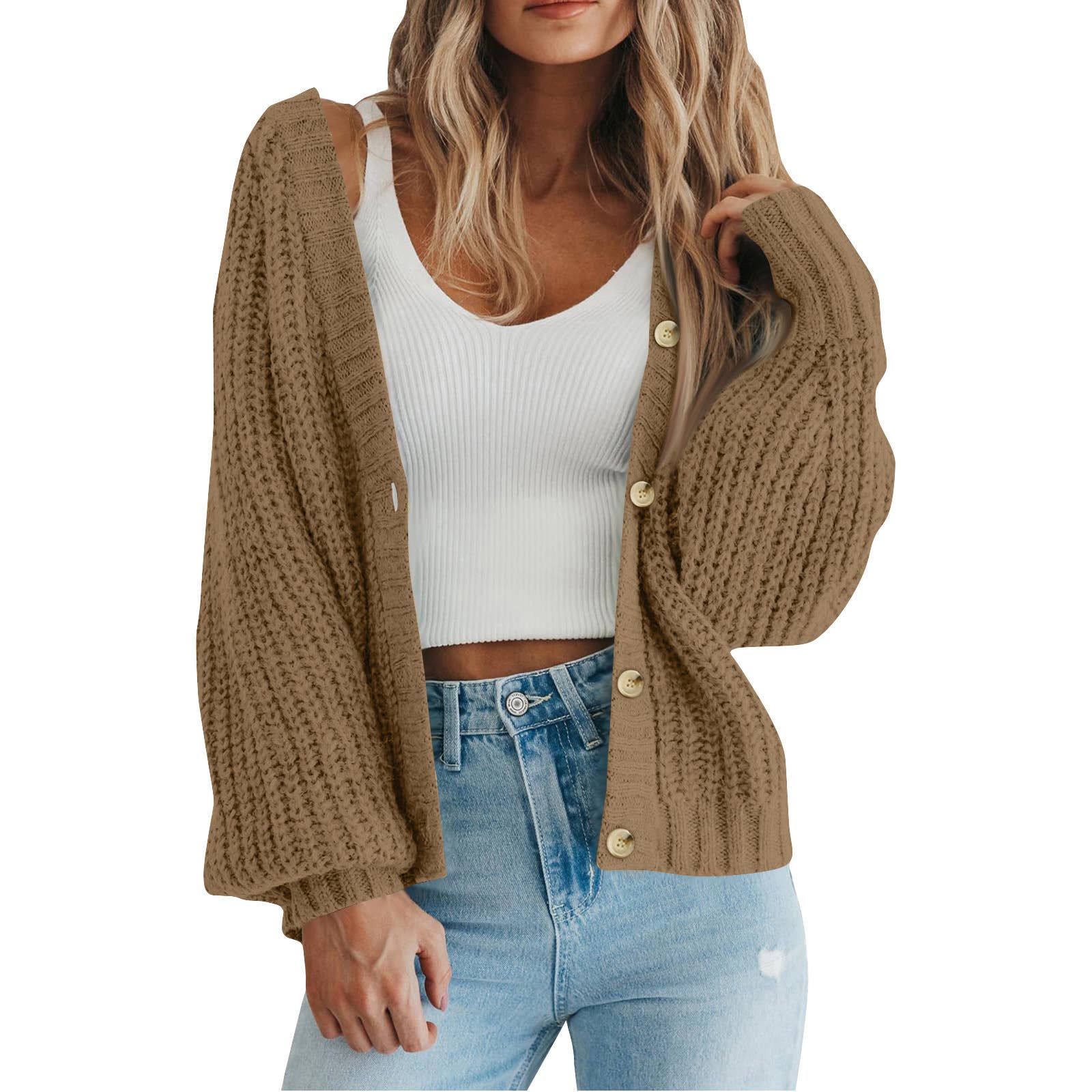 Rosa Clothing - Wholesale Cardigan - Women's - Women Knit Cardigan Loose Fit Button Down Fall Sweater7