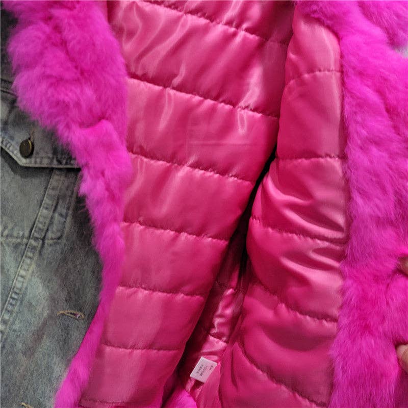 Sanyao Fashion - Wholesale Fur/Faux Fur Coat - Women's - M268 Winter Contrast Stitching Denim Loose Fur Cotton Coat5