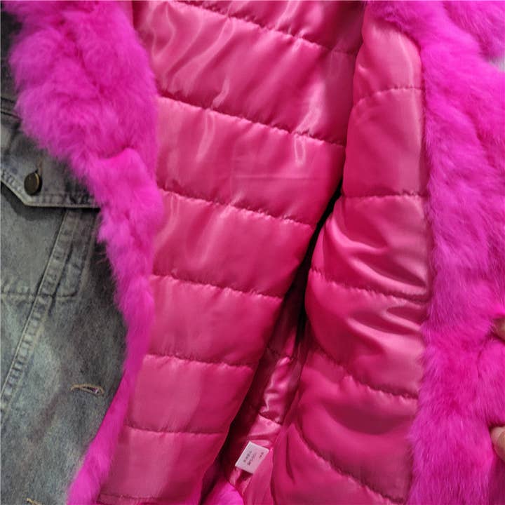 Sanyao Fashion - Wholesale Fur/Faux Fur Coat - Women's - M268 Winter Contrast Stitching Denim Loose Fur Cotton Coat5