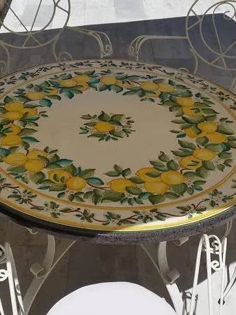 Round Table Lemons – Decorated Lava Stone for wholesale by DD Ceramiche Siciliane