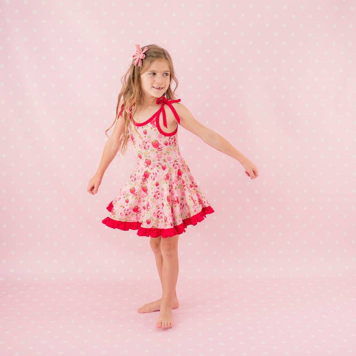 Strawberry Shortcake™ Tie Strap Twirl Dress for wholesale by Sweet Peas Co