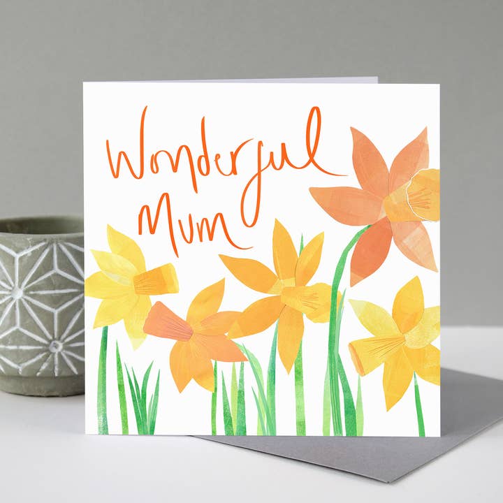 Wonderful Mum Daffodils Card for wholesale by Fiona Clabon Illustration