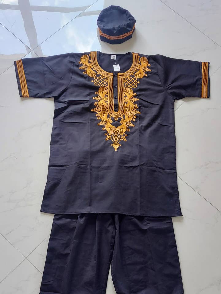 Men's 3Pcs Embroidery Set- Black2 for wholesale by India Batik