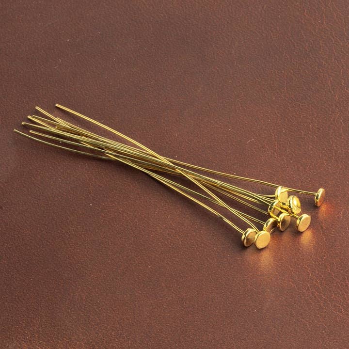2" length Vermeil Disc Headpin, 26 Gauge Wire, 10 pieces per Bag for wholesale by Beads of Cambay