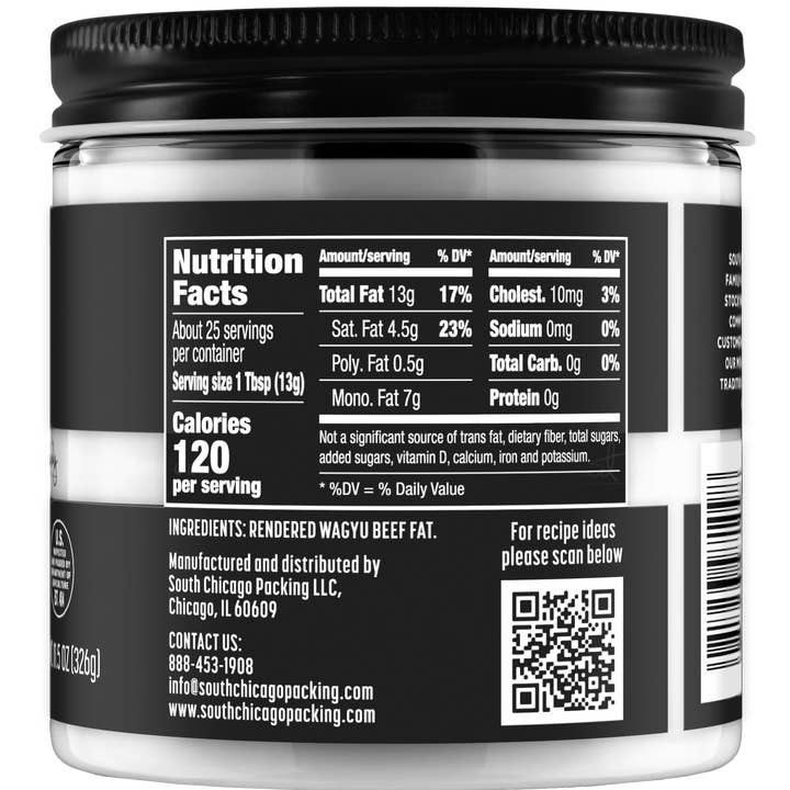 South Chicago Packing - Wholesale Cooking Oil - Wagyu Beef Tallow 11.5 Oz Glass Jar - Case (6 Units)1