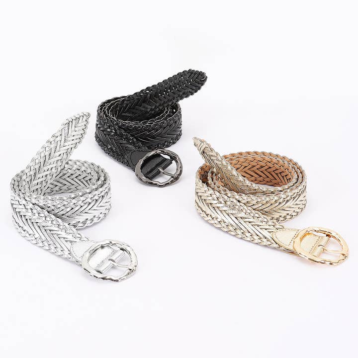 Cinturón trenzado de cuero metálico sintético para venta al por mayor de 3AM BY H&D ACCESSORIES