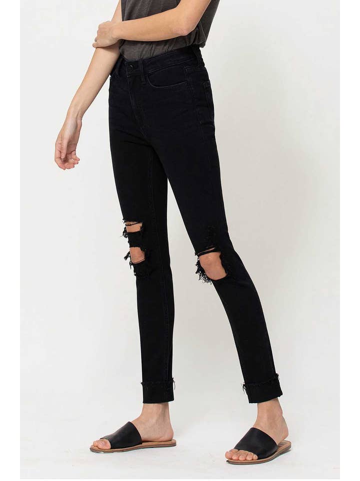 OVER YOU HIGH RISE DISTRESSED FRAYED CUFFED SKINNY JEANS F4081 for wholesale on Faire5