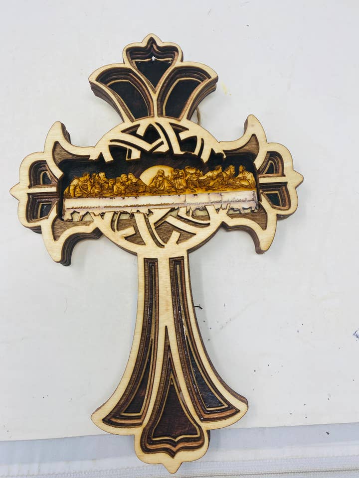 Last Supper 3D Wall Art - Multilayer Wood Cross Home Decor for wholesale by Spencer's Custom Wood