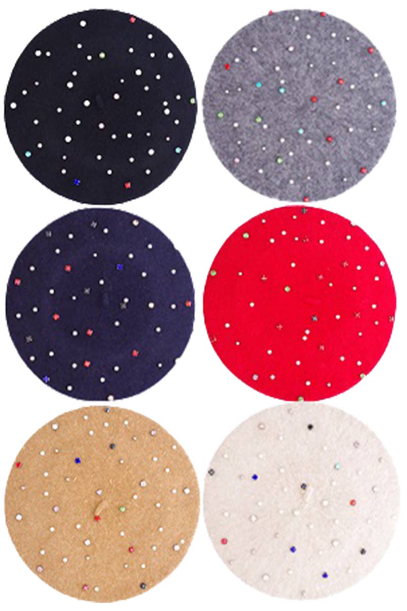 Cap Zone – Boina - Mulher por atacado – Boina de tweed escovado com strass e pérolas falsas6