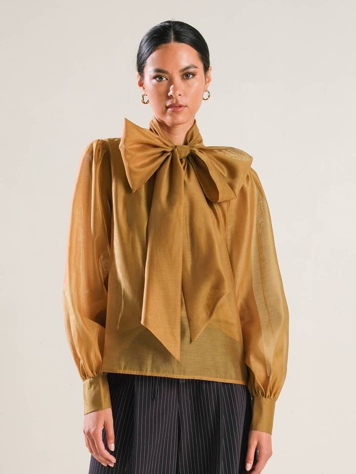 FLYING TOMATO – wholesale Blus - Dam – En solid organza-topp - FT1285