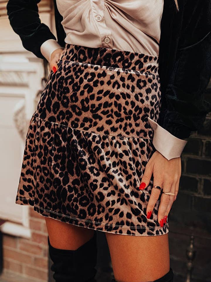 Leopard Tiered Patchwork Mini Skirt for wholesale by PRETTY BASH