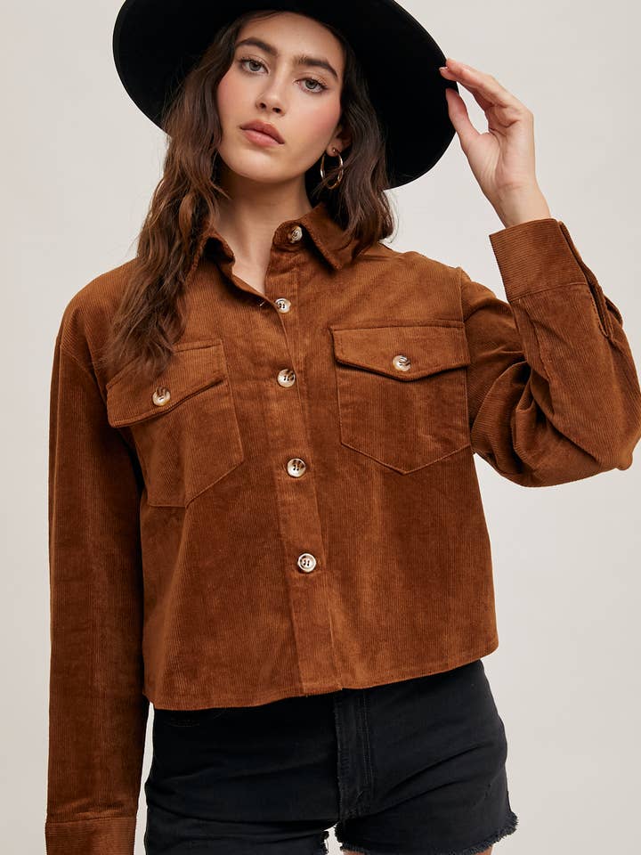 Bluivy - Wholesale Jacket - Women's - CORDUROY CROPPED BUTTON DOWN SHIRT JACKET