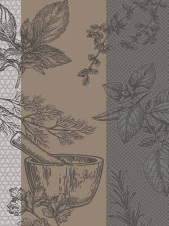Jacquard-Teetuch mit 7 Kräutern, Taupe/Grau für den Großhandel von Mierco European Linens