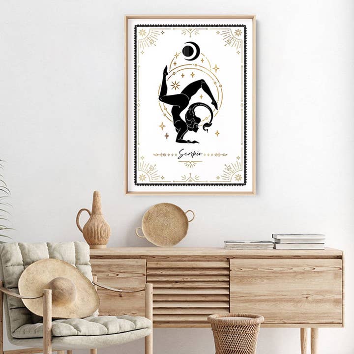 PRINT AND PROPER - Wholesale Art print - Scorpio Zodiac Star Sign Art Print. Tarot Style Gold Poster1