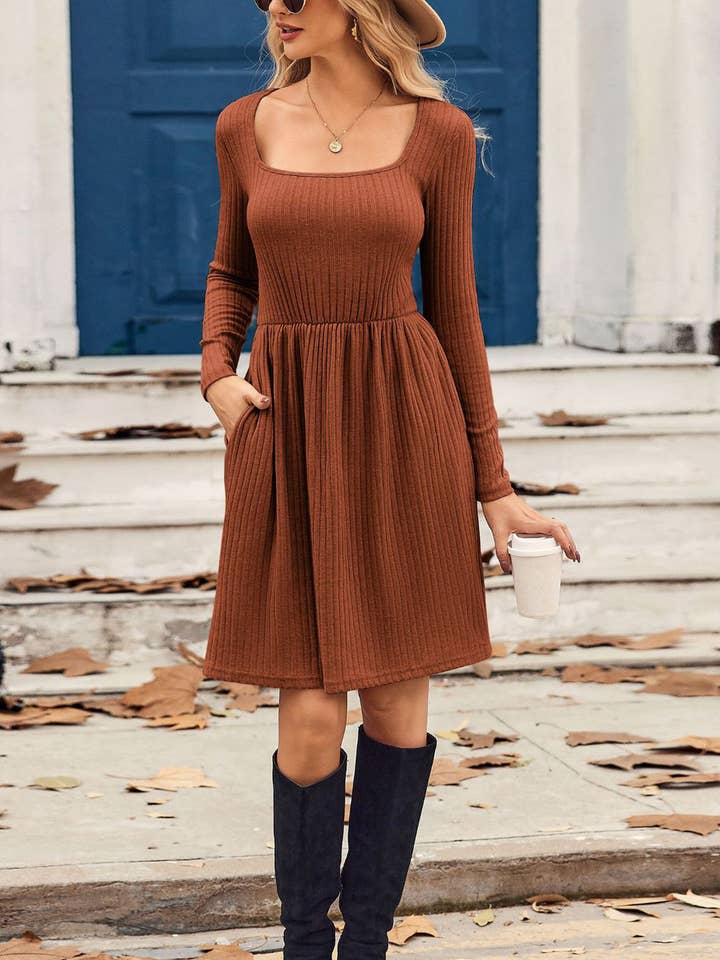 Ribbed Long Sleeved Slim Fit Fashionable Dress for wholesale by Wholesalesir