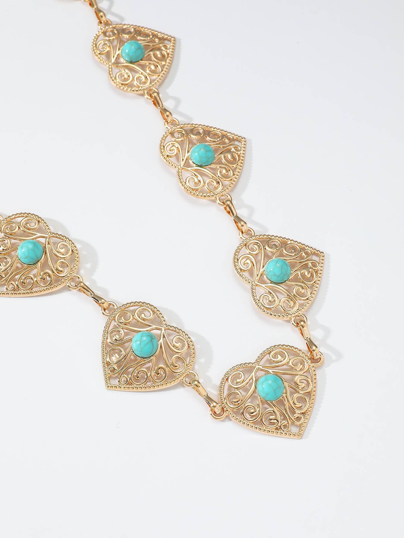 Tourtiwi - Wholesale Belt - Women's - Boho Heart Shape Turquoise - Inlaid Metal Waist Chain1